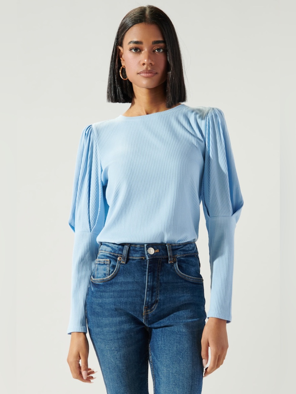 Sugarlips Ribbed Puff Sleeve Knit Top | Size Small | NWT